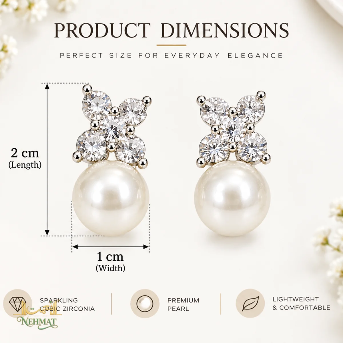 NEHMAT Crystal Floral Pearl Drop Earrings