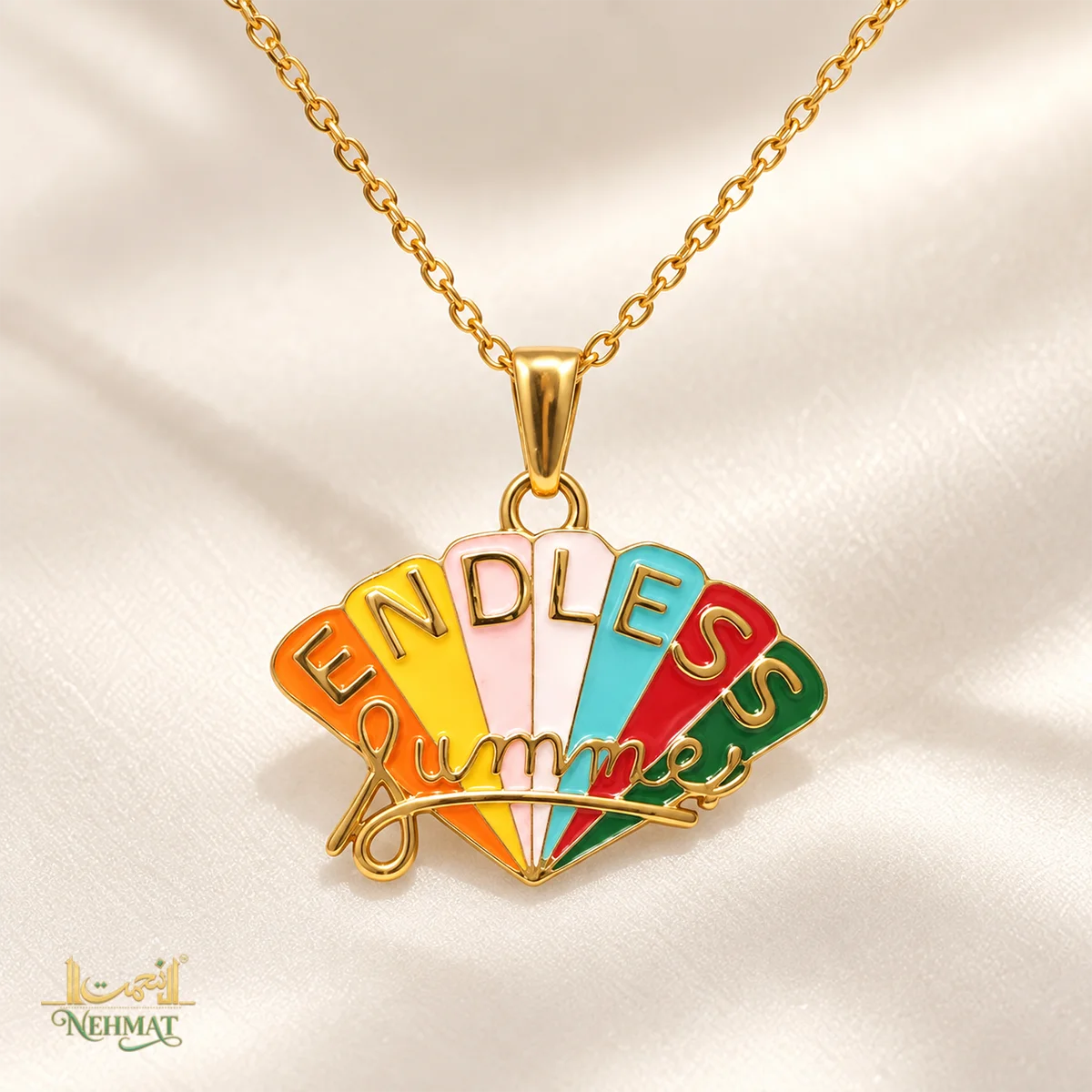 NEHMAT Endless Summer Gold Tone Enamel Pendant Necklace