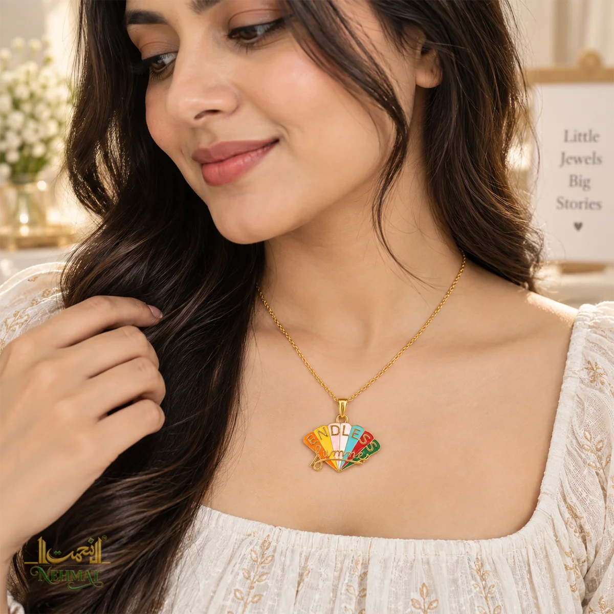 NEHMAT Endless Summer Gold Tone Enamel Pendant Necklace