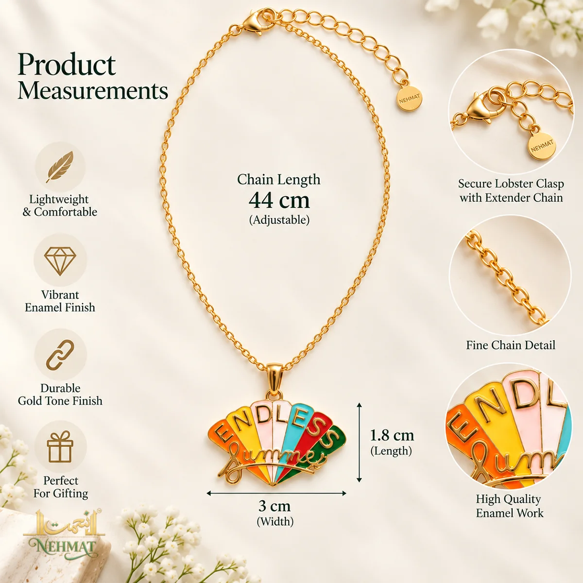NEHMAT Endless Summer Gold Tone Enamel Pendant Necklace