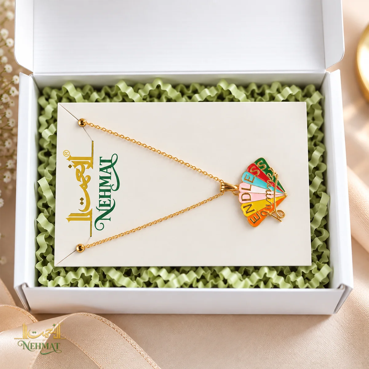 NEHMAT Endless Summer Gold Tone Enamel Pendant Necklace