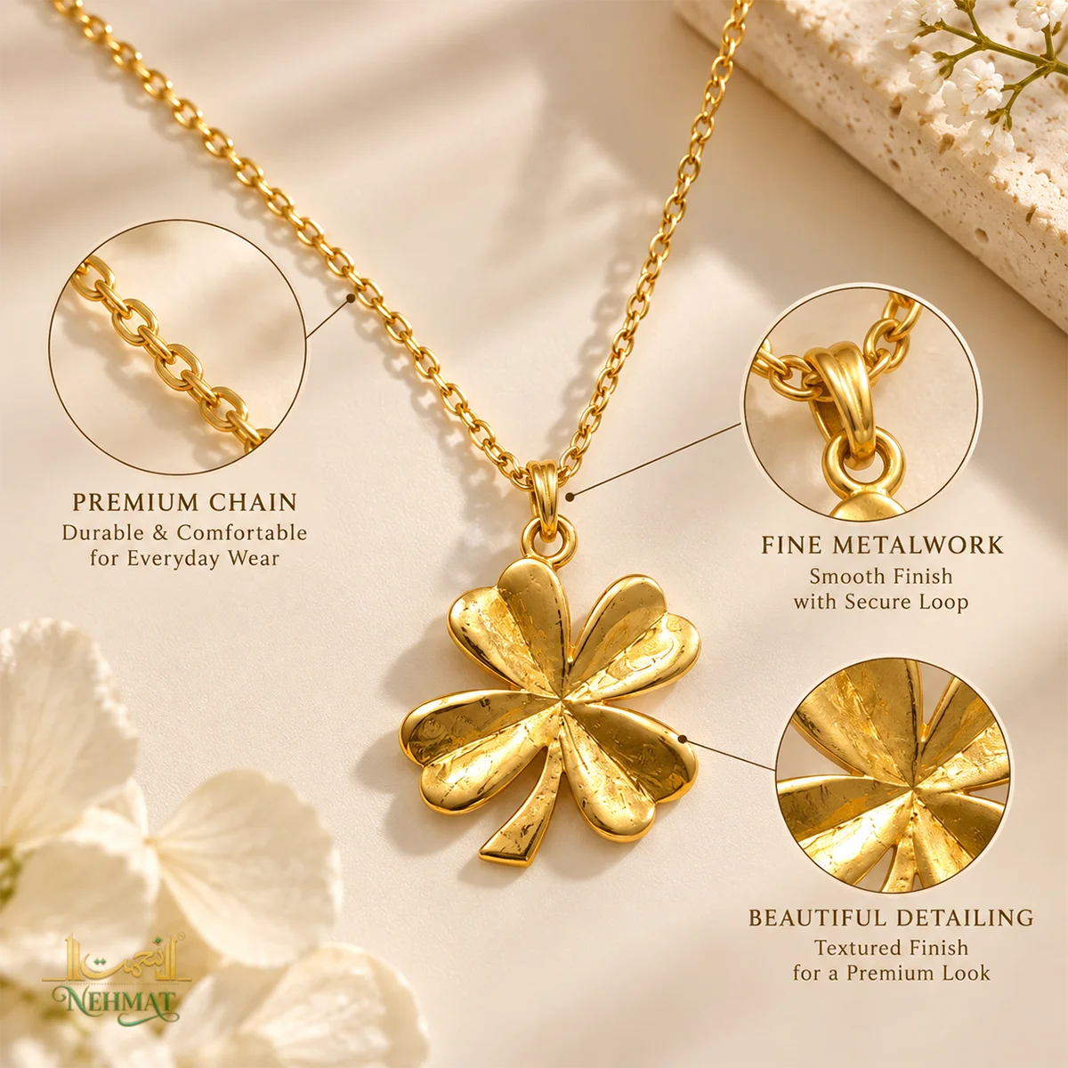 NEHMAT Floral Gold Tone Pendant Necklace for Women