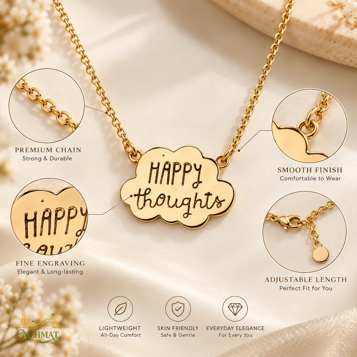 NEHMAT Happy Thoughts Gold Tone Pendant Necklace