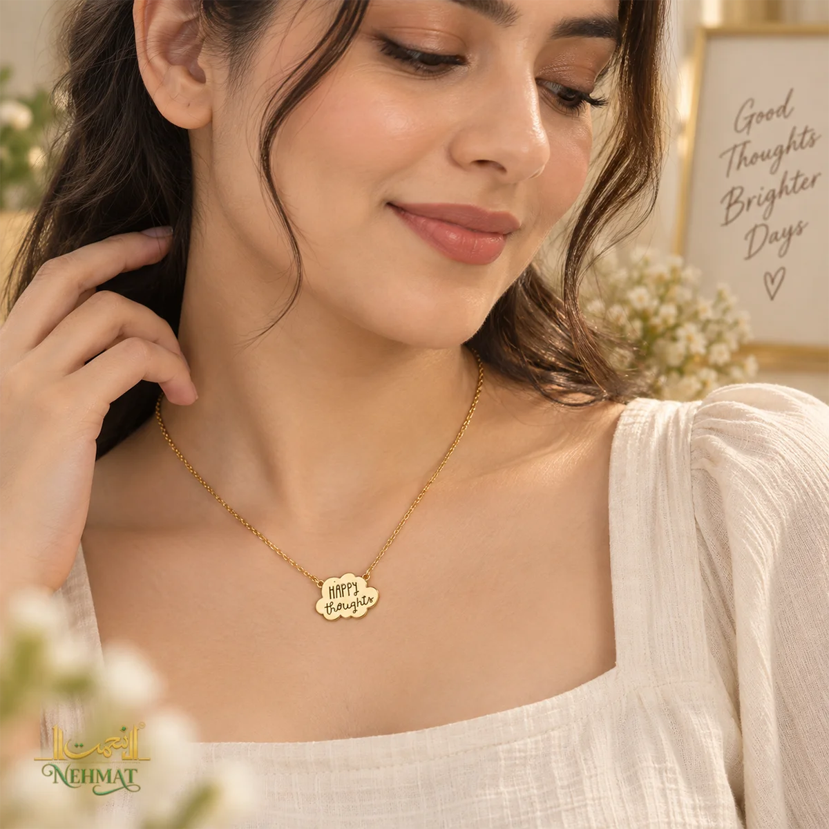 NEHMAT Happy Thoughts Gold Tone Pendant Necklace