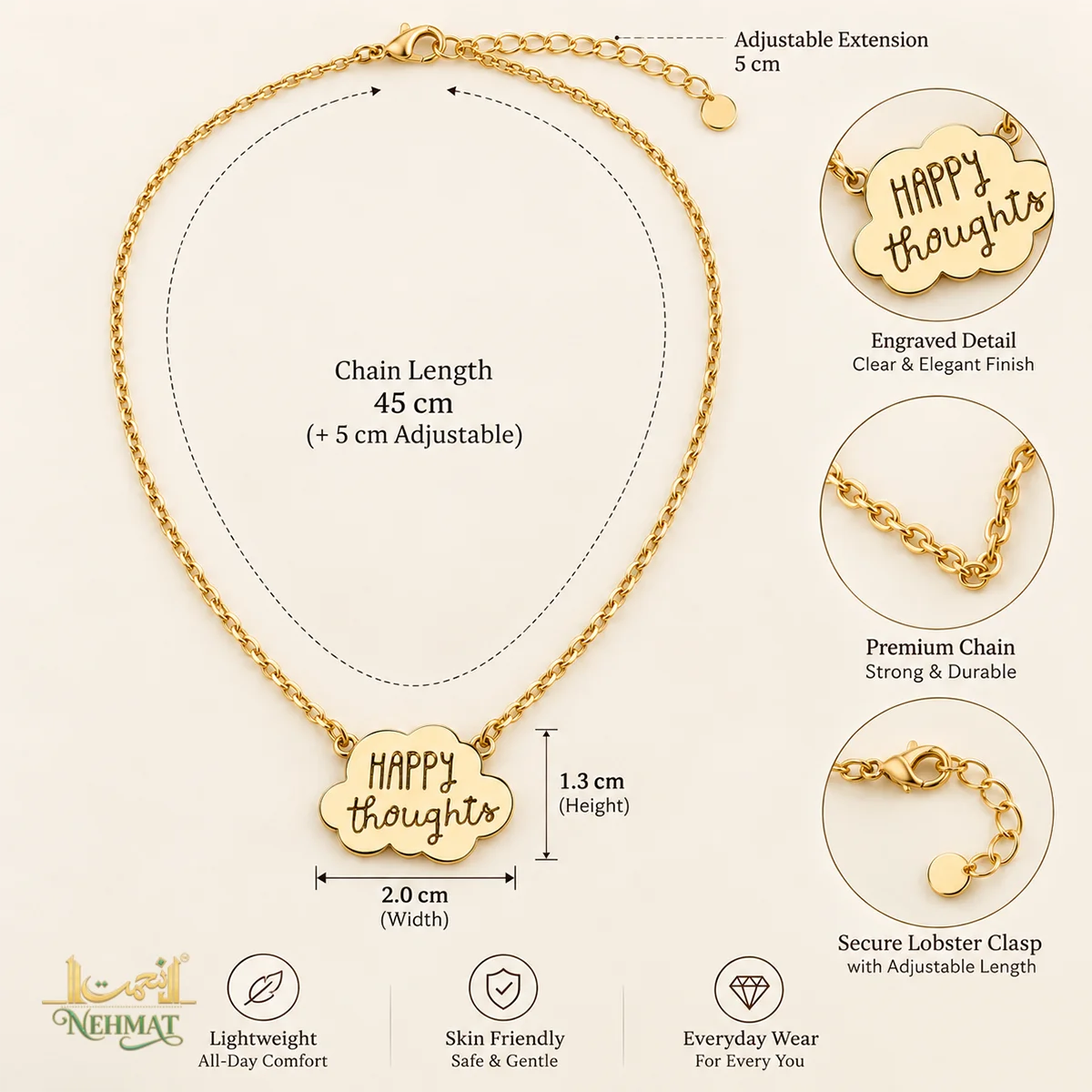NEHMAT Happy Thoughts Gold Tone Pendant Necklace