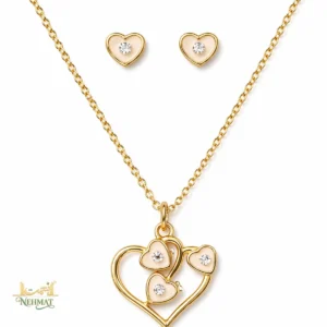 NEHMAT Gold Tone Heart Pendant Necklace & Earrings Set for Women