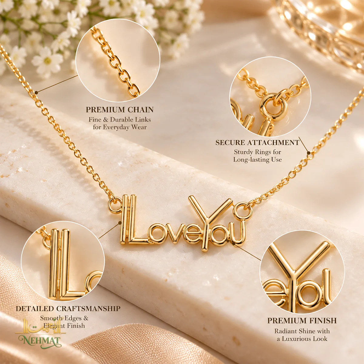 NEHMAT I Love You Gold Tone Pendant Necklace for Women