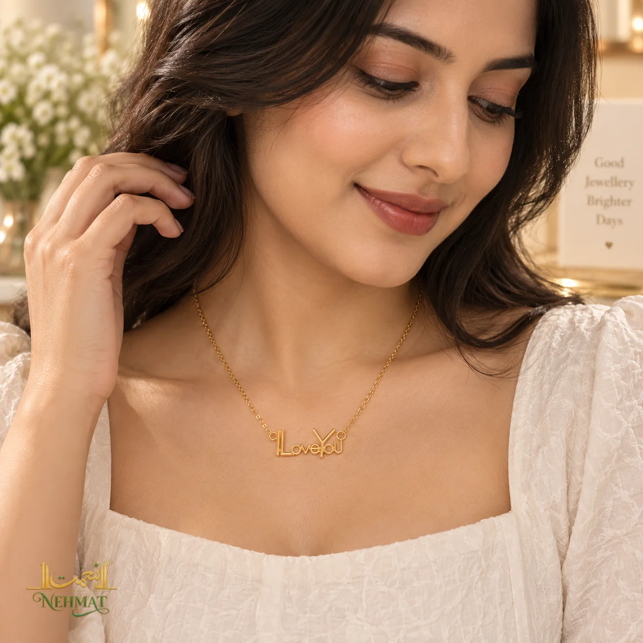 NEHMAT I Love You Gold Tone Pendant Necklace for Women