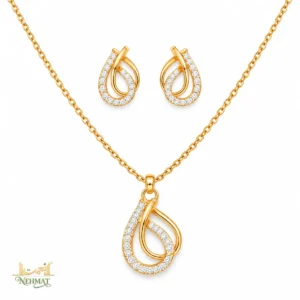 NEHMAT Gold Tone Loop Pendant Necklace & Earrings Set for Women
