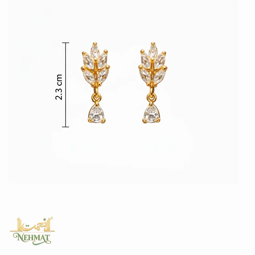 NEHMAT Crystal Leaf Drop Earrings for Women – Gold Finish