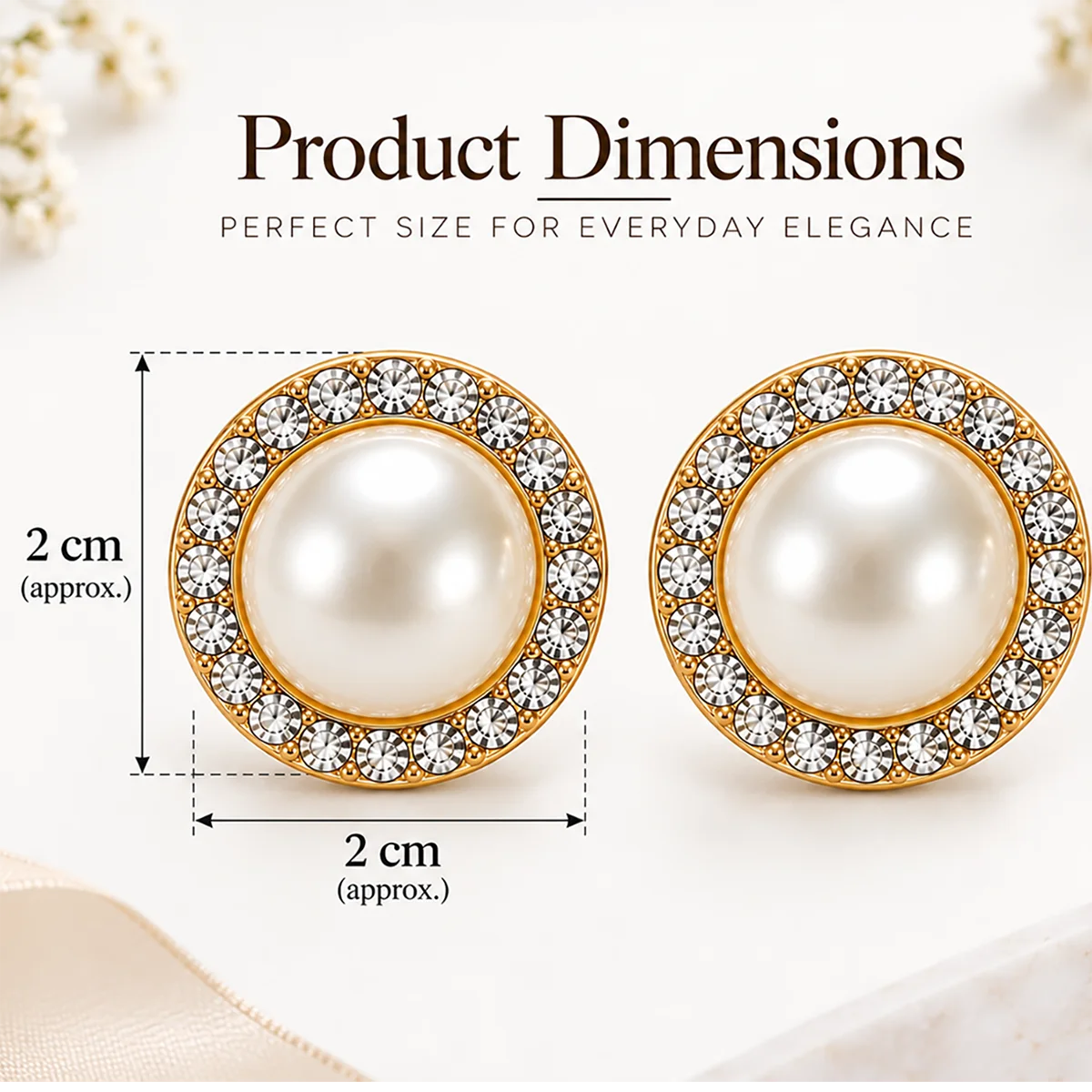 NEHMAT Round Pearl Stud Earrings with Crystal Border for Women